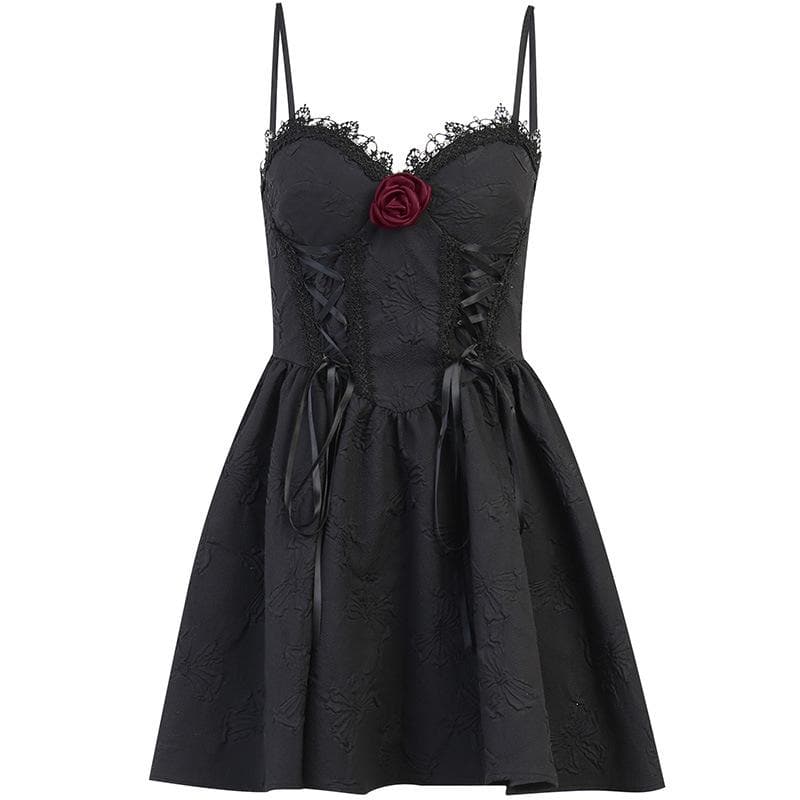 Sweetheart Flower Applique Lace Trim Corset Fit and Flare Mini Dress