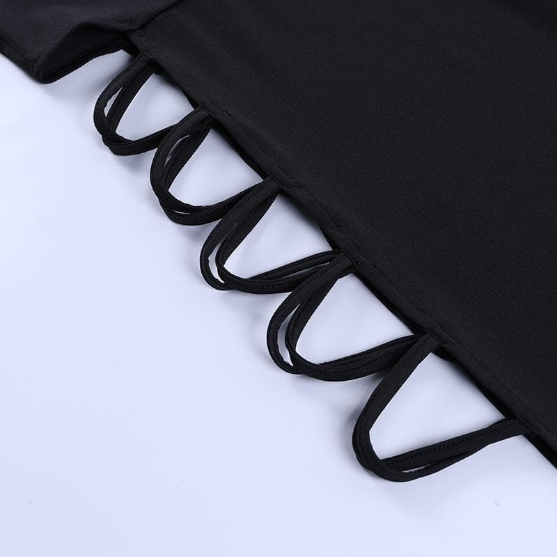 Lace Up Cut Out Mock Neck High Split Bodycon Maxi Dress