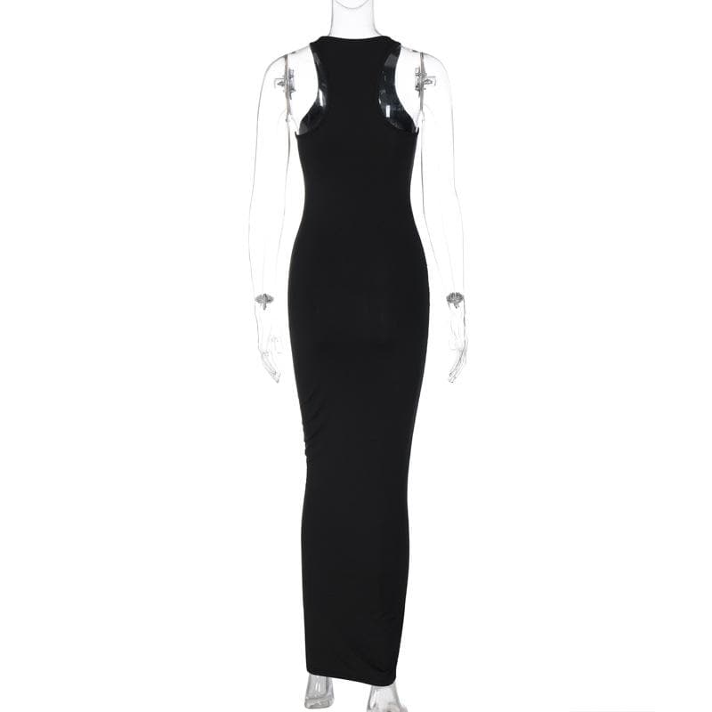 Rhinestone Contour High Neck Sleeveless Bodycon Maxi Gown