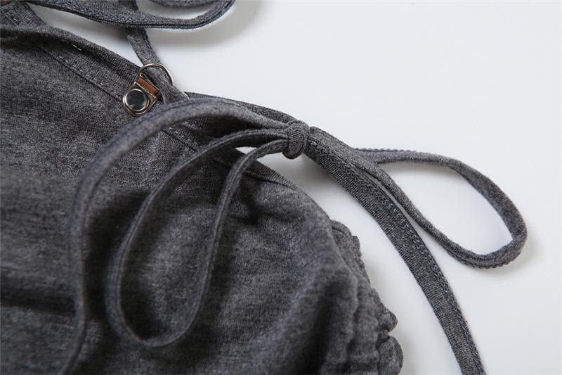 Lace up hollow out turtle neck irregular drawstring shrug mini dress - View 6