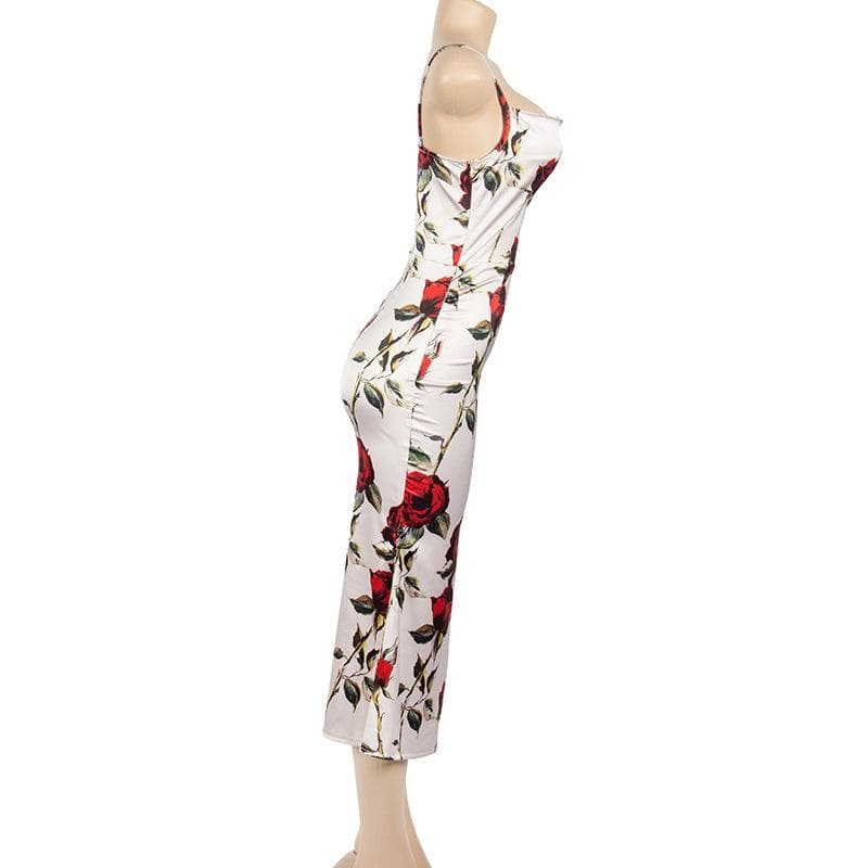 Satin Floral Print Cowl Neck Spaghetti Strap Slip Midi Dress