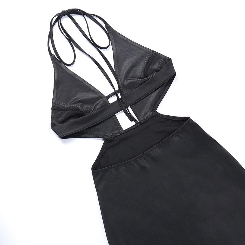 Beaded Halter Neck Cut Out High Split Bodycon Mini Dress