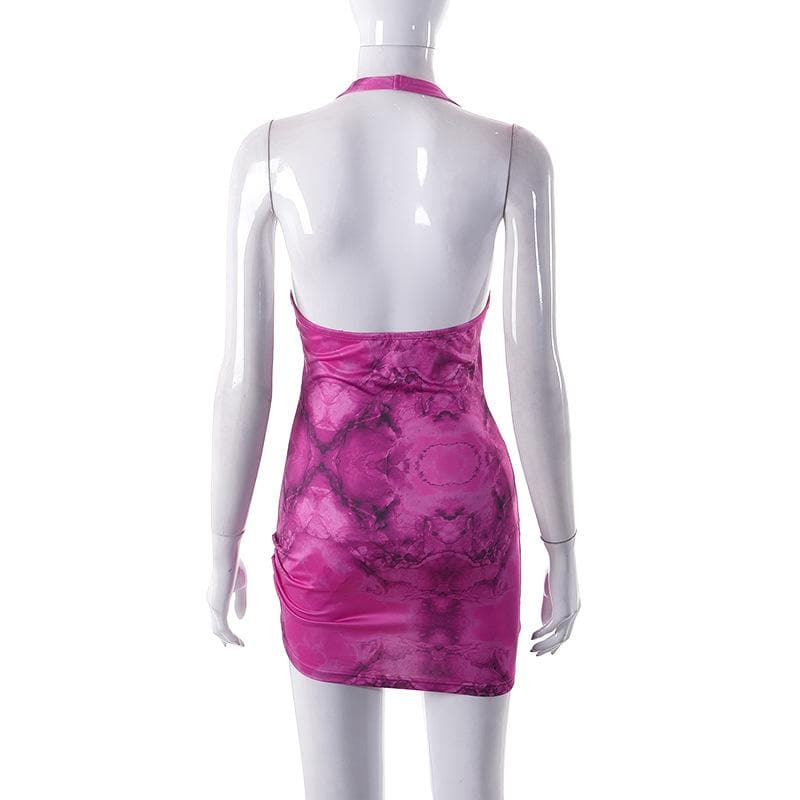 Halter Neck Corset Ruched Drawstring Backless Bodycon Mini Dress