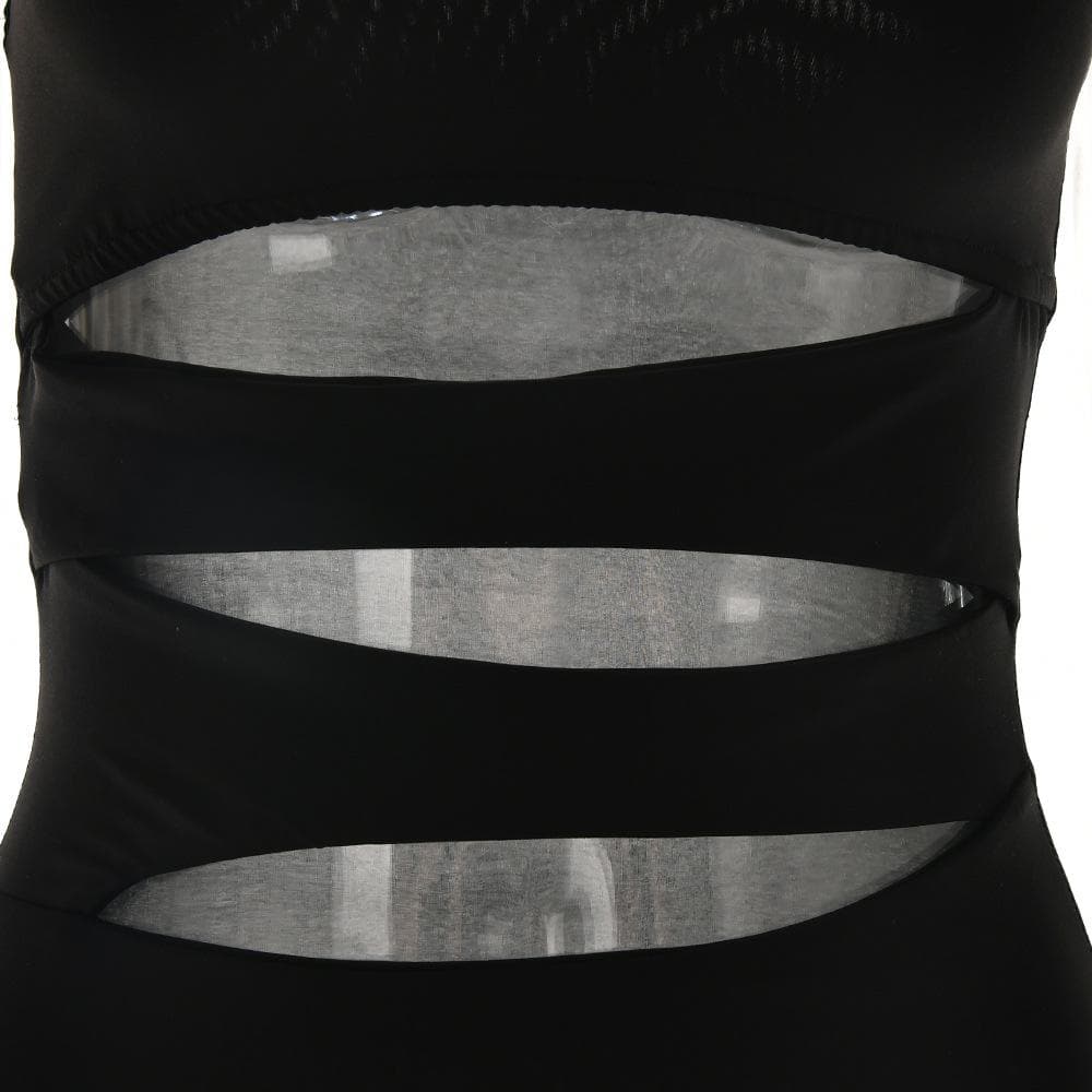 One Shoulder Mesh Cut Out Sleeveless Bodycon Maxi Dress 4