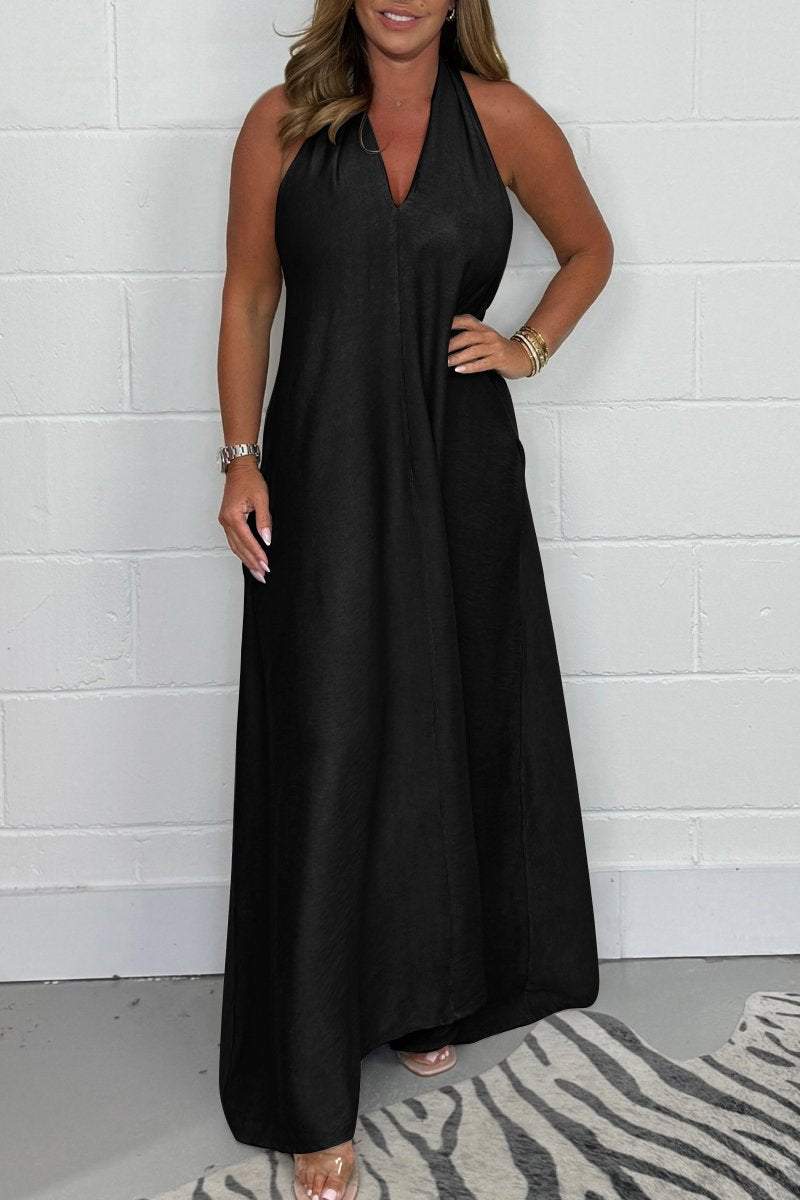 Halter Neck Deep V-Neck Flowy Maxi Dress 6