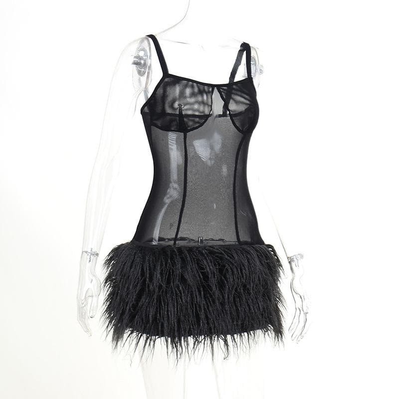 Mesh see through feather sleeveless backless mini dress 4