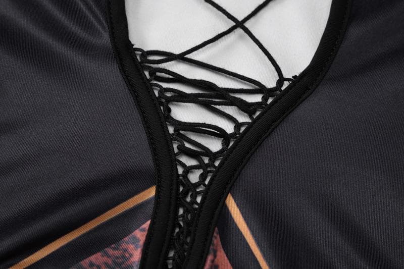 Lace up contrast print slit backless tube maxi dress 7