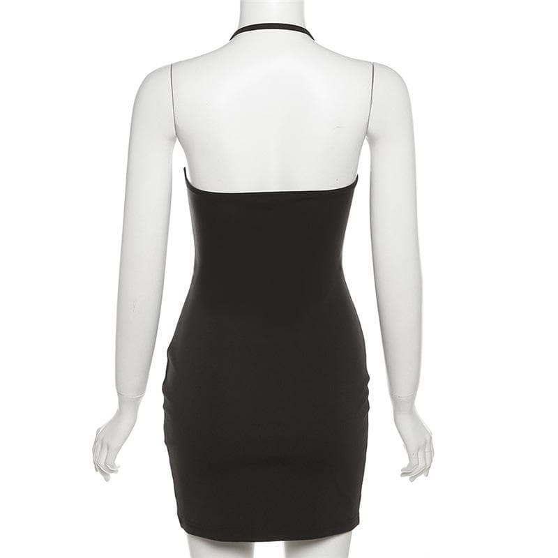 Halter Neck Lace Up Contrast Slit Bodycon Mini Dress