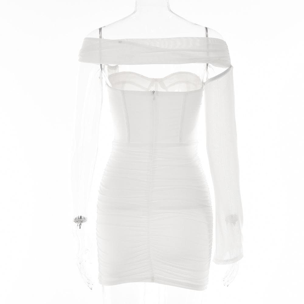 Solid one shoulder o ring hollow out mesh backless mini dress 4