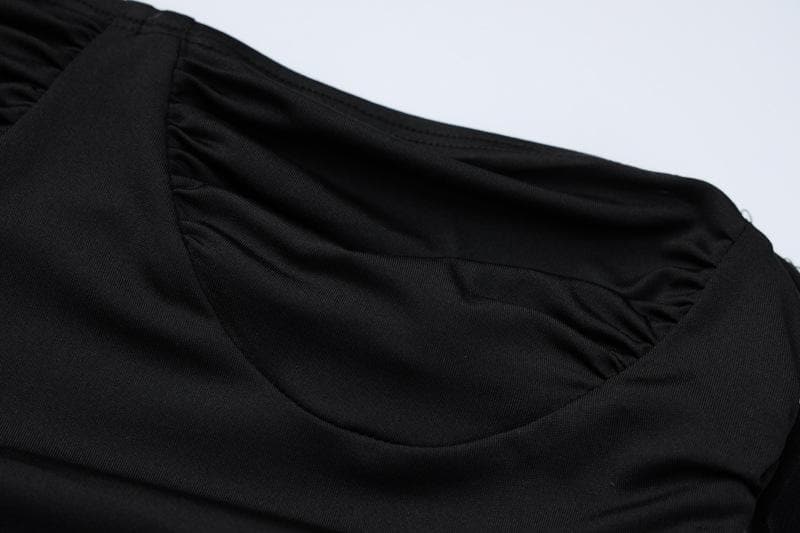 Mesh Glove Halter Neck Ruched Bodycon Mini Dress