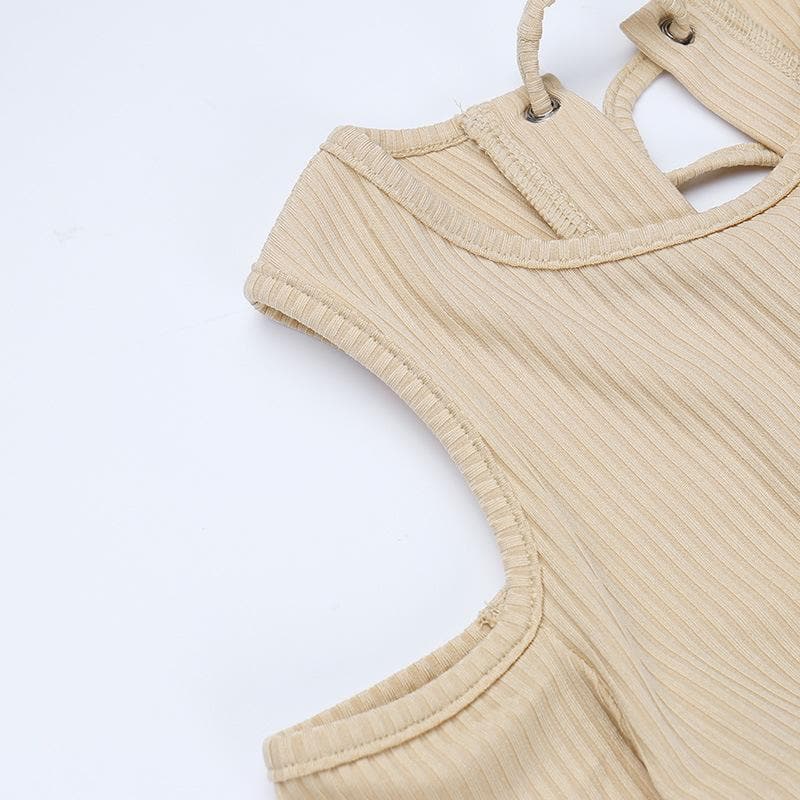 Long sleeve solid hollow out lace up self tie mini dress - View 7