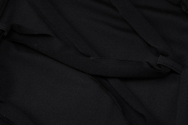 Irregular hollow out one shoulder lace up solid ribbon mini dress - View 8