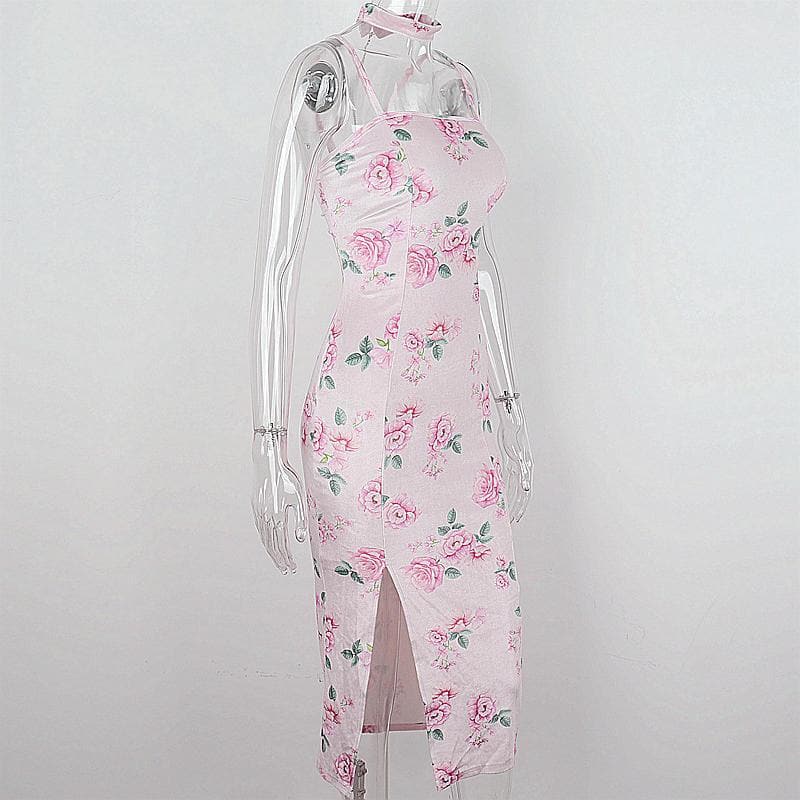 Floral Velvet Square Neck Ruched Bodycon Midi Dress