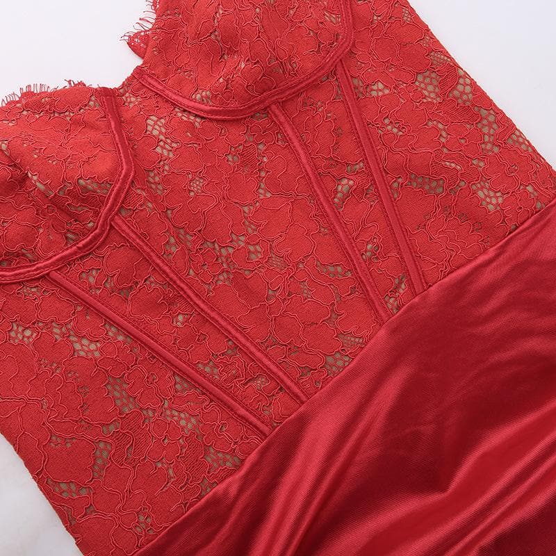 Lace Satin Sweetheart Corset Ruched Mini Dress