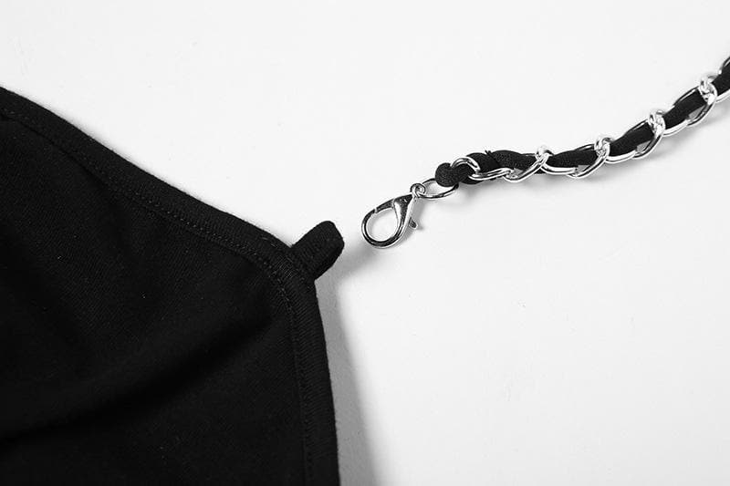 Hollow out side metal chain halter mesh gloves dress - View 5