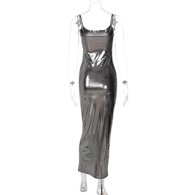 Metallic square neck backless cami maxi dress 3