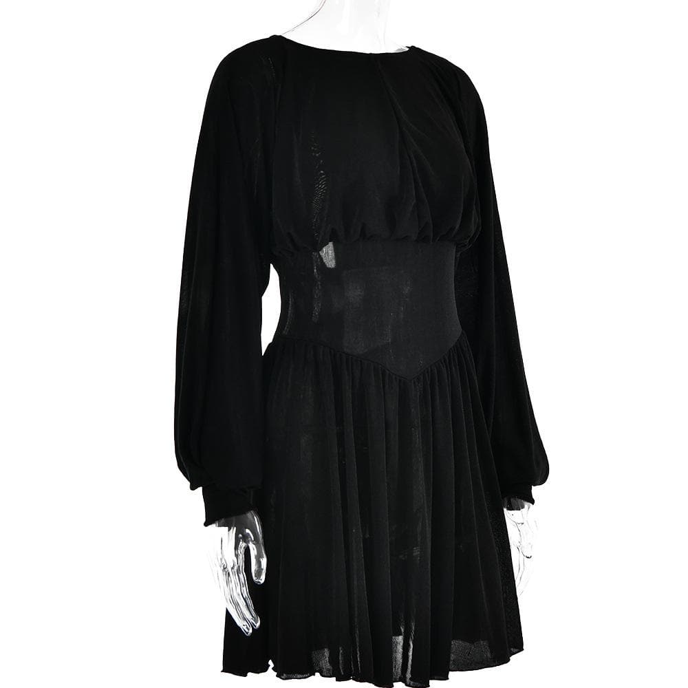 Boat Neck Long Sleeve Drop Waist Fit and Flare Mini Dress