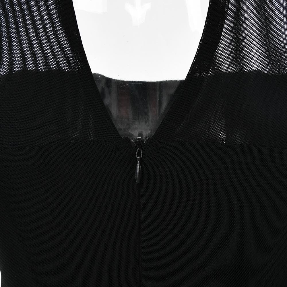 Sheer Mesh Long Sleeve Choker Strapless Bodycon Midi Dress
