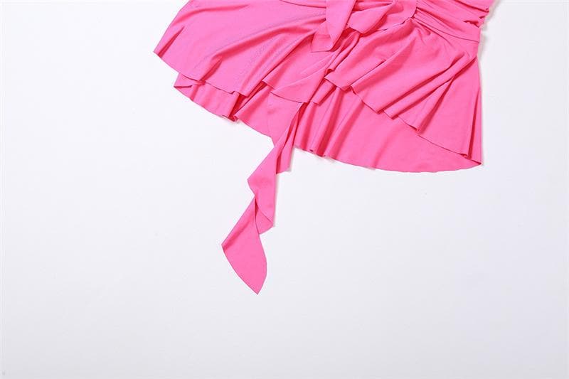 Mesh Halter Neck Ruffle Ruched Mini Dress