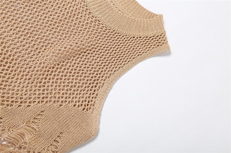 Open Knit Distressed Crochet Mesh Sleeveless Bodycon Maxi Dress