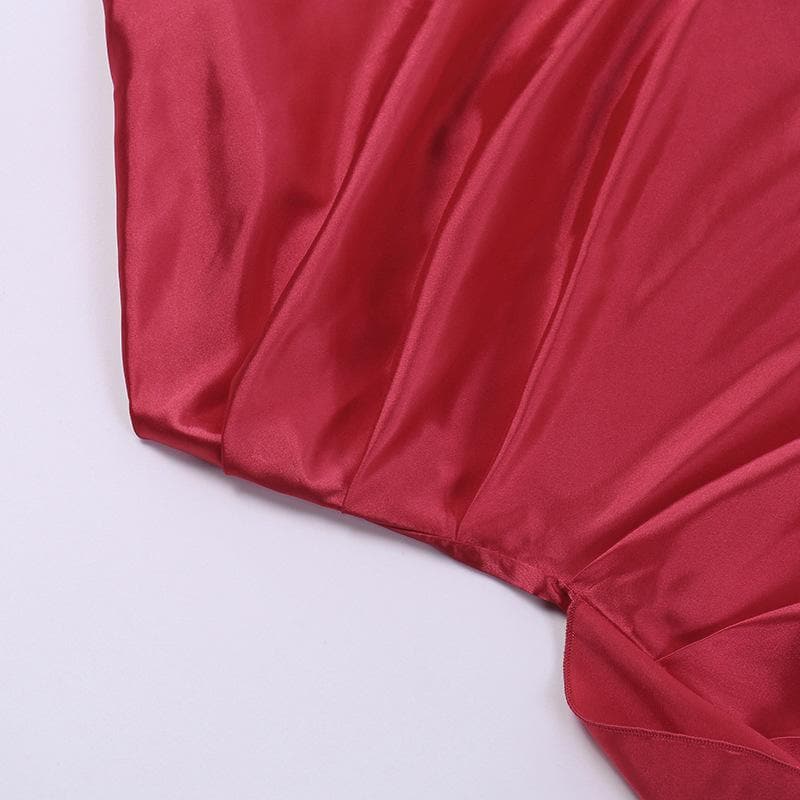 Slit solid satin one shoulder irregular ruched maxi dress 5