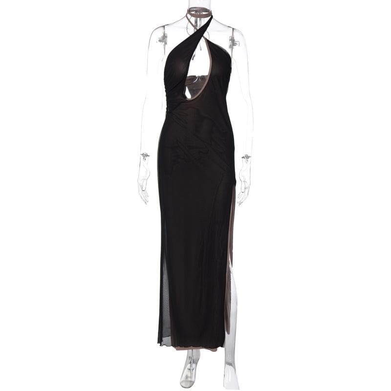Slit mesh cross front hollow out ruched backless maxi dress 8