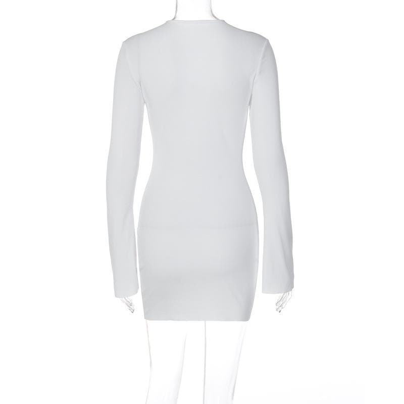 Lace up solid long sleeve ribbed self tie mini dress 9