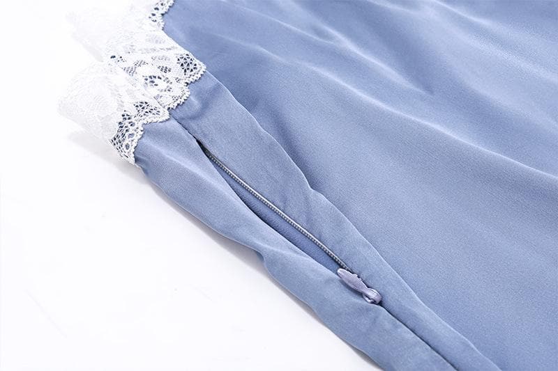 Satin Halter Neck Lace Trim High Split Slip Maxi Dress