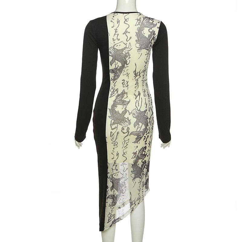 Halter Neck Long Sleeve Cut Out Bodycon Slit Midi Dress