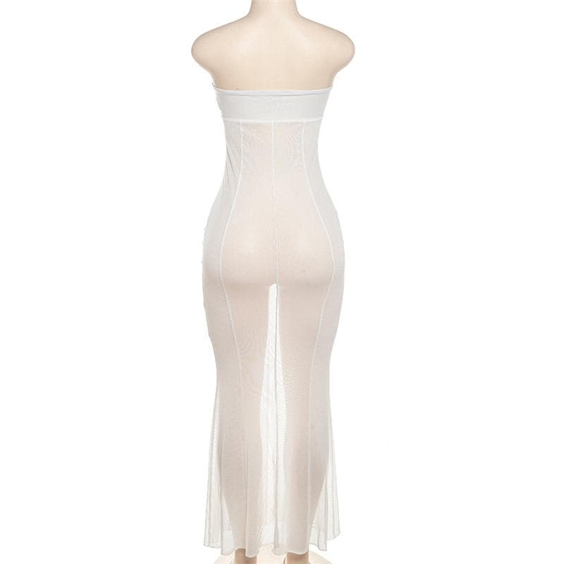 Mesh see through o ring hollow out backless tube maxi dress 6