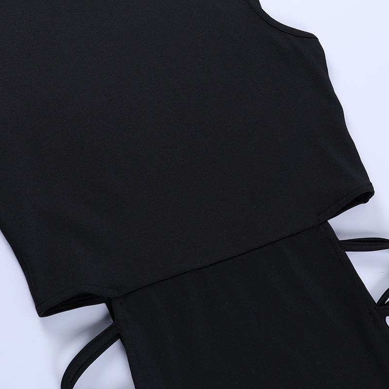 Lace Up Cut Out Mock Neck High Split Bodycon Maxi Dress