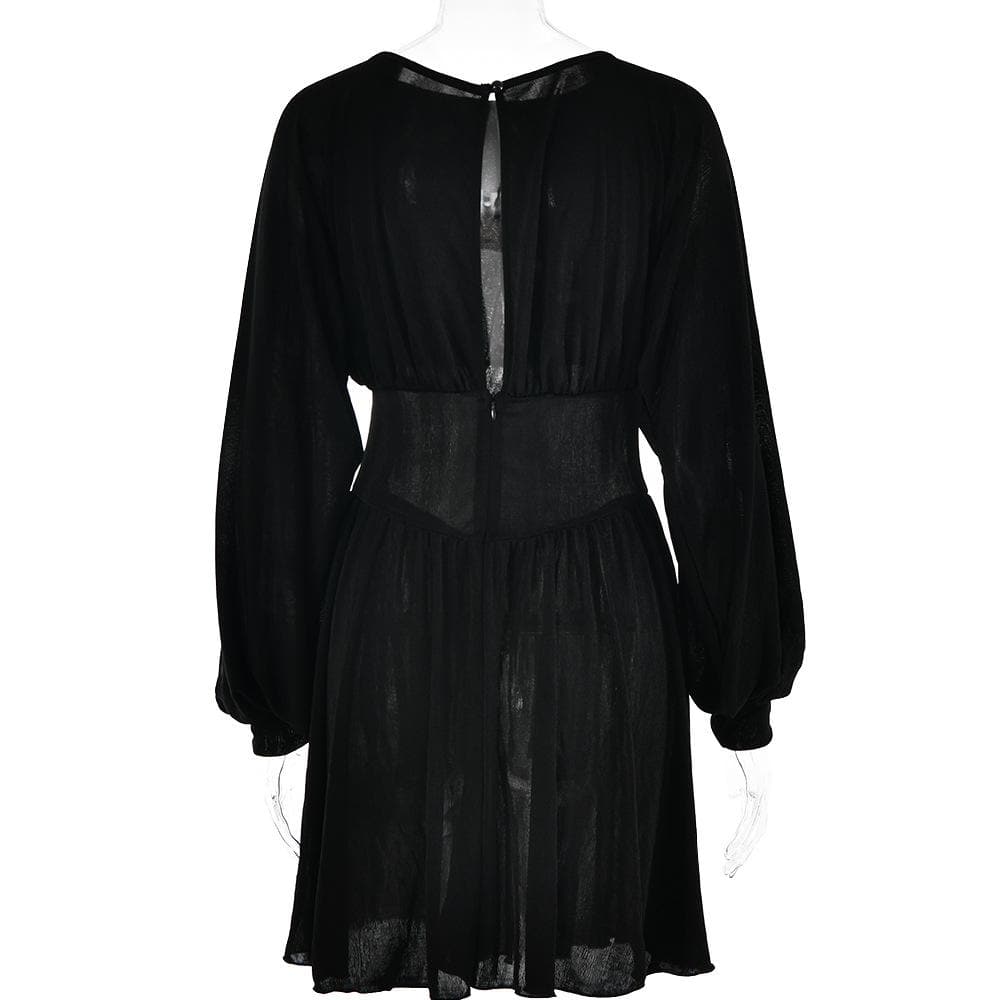 Boat Neck Long Sleeve Drop Waist Fit and Flare Mini Dress