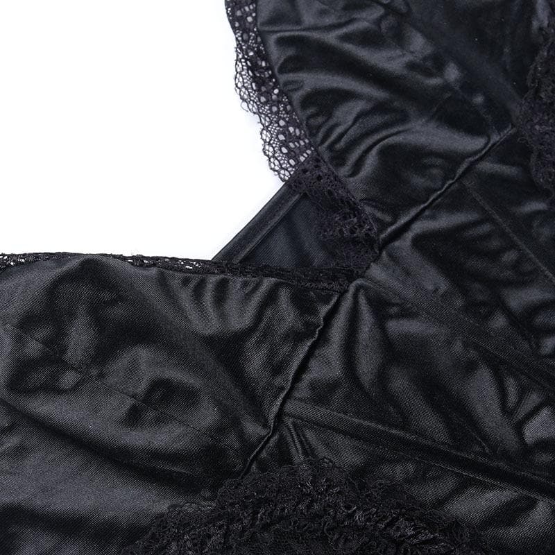 Satin V-Neck Lace Trim Corset Bodycon Mini Dress