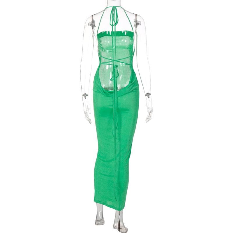 Knit Backless Cowl Neck Maxi Dress