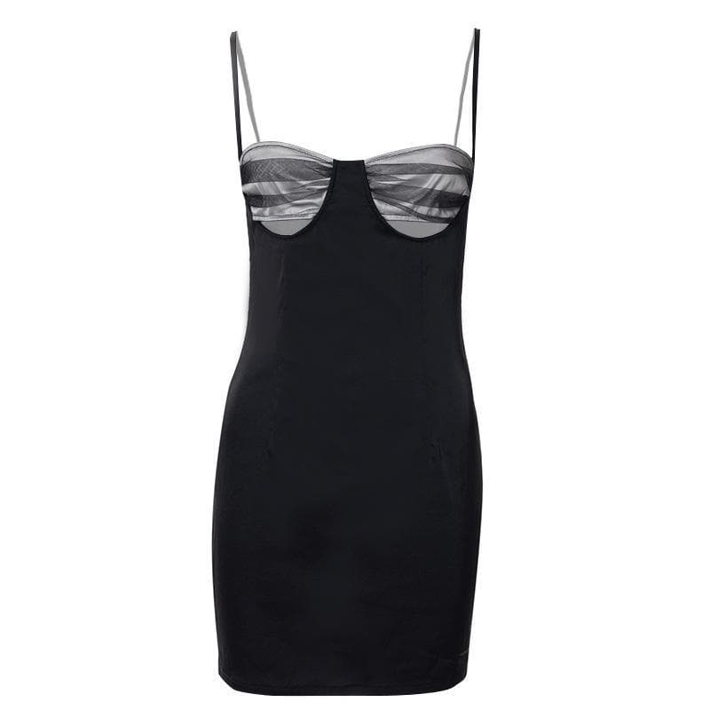 Hollow out mesh ruched zip up back dress 2