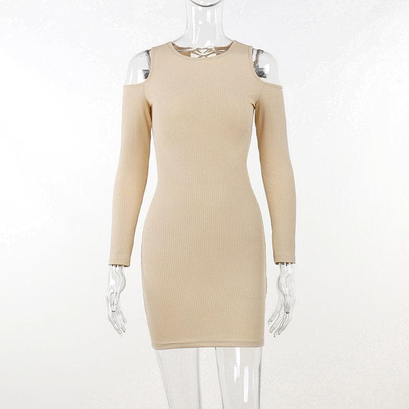Long sleeve solid hollow out lace up self tie mini dress - View 5