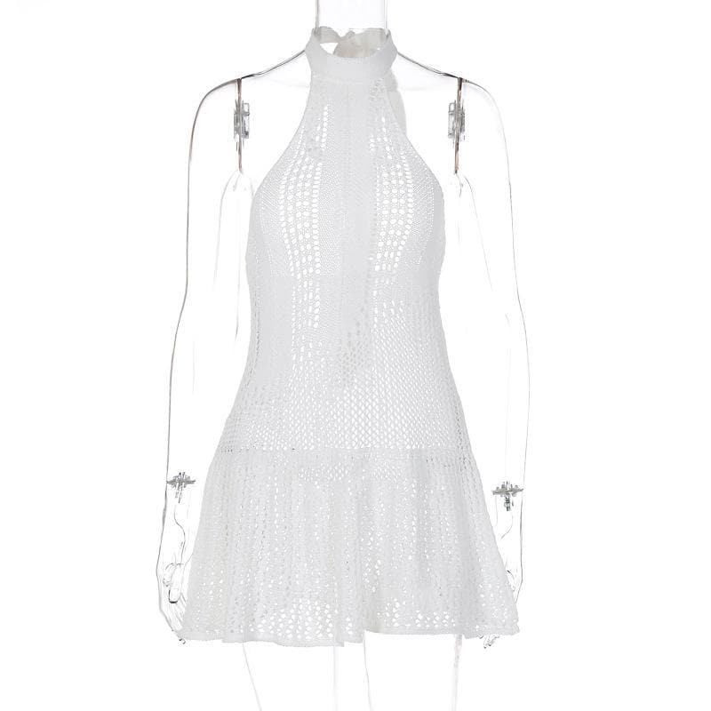 Crochet Halter Neck Fit and Flare Mini Dress