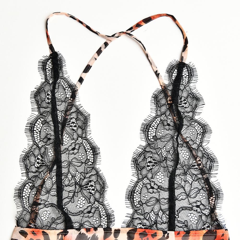 Cross back contrast leopard print v neck lace patchwork maxi dress - View 7