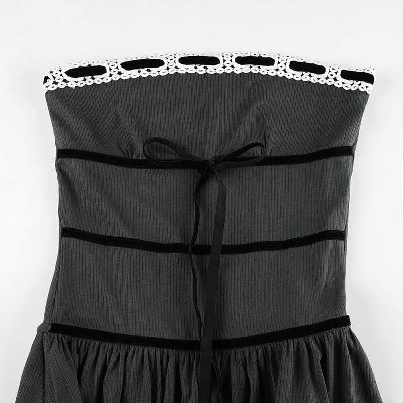 Ribbed lace hem contrast ruched backless tube mini dress 5