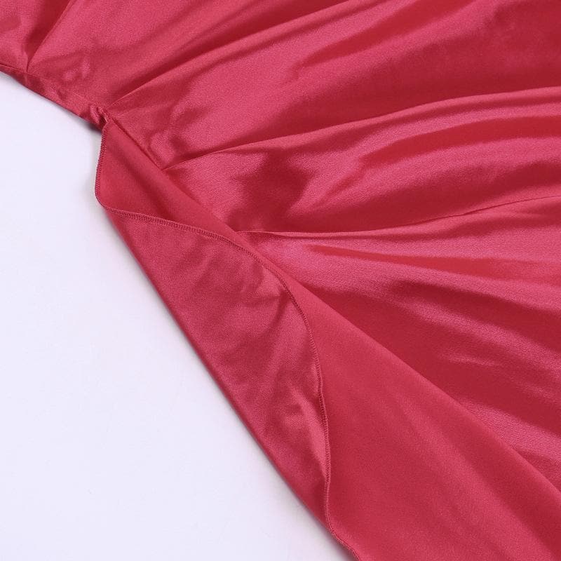 Slit solid satin one shoulder irregular ruched maxi dress 6