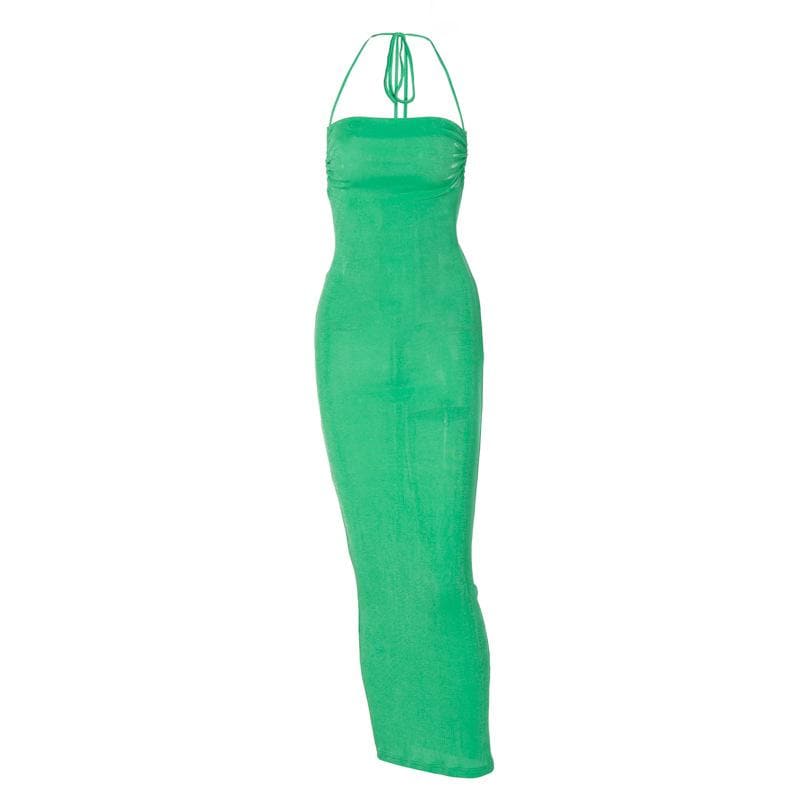 Knit Backless Cowl Neck Maxi Dress