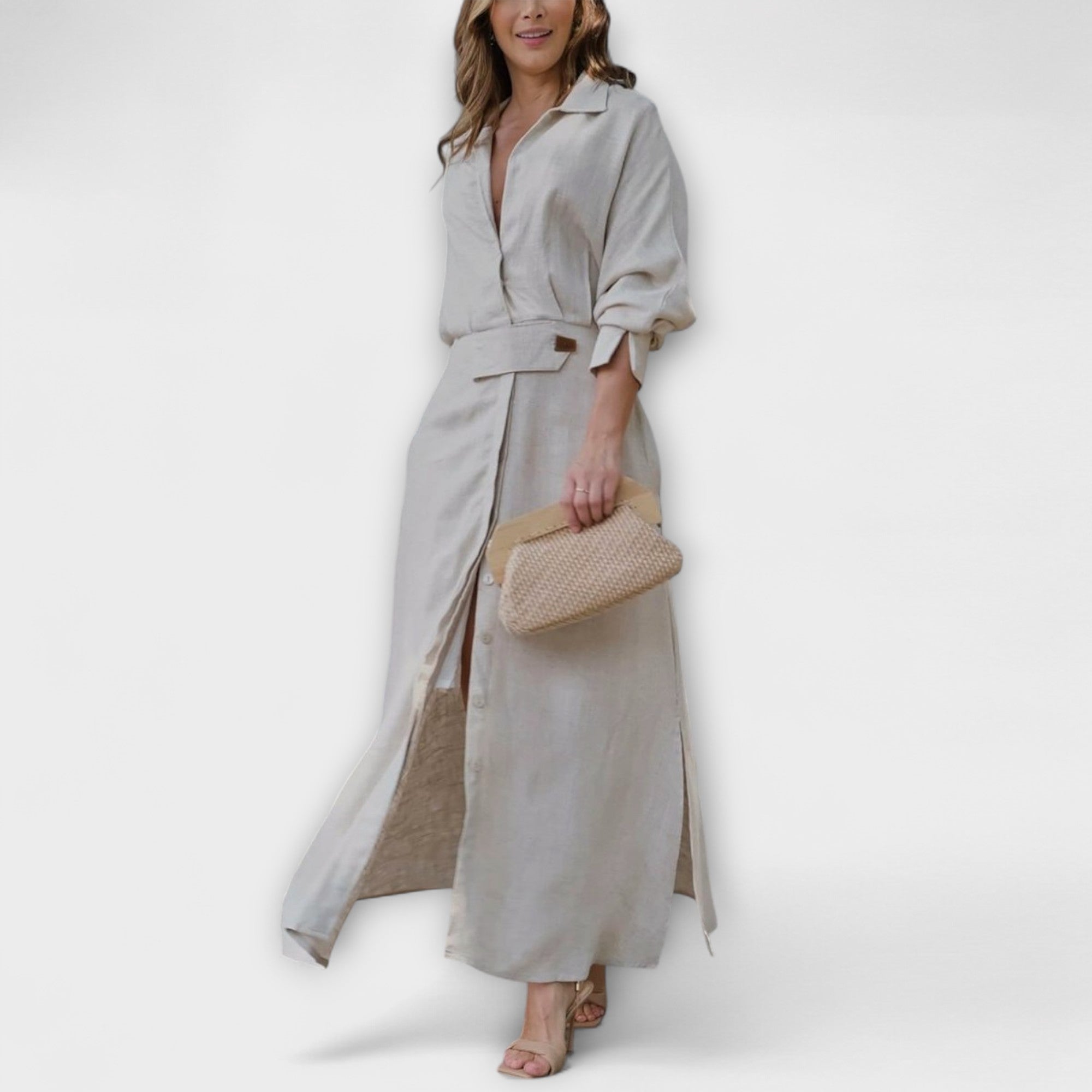 Nancy | Maxi Dress with V-Neck Beige