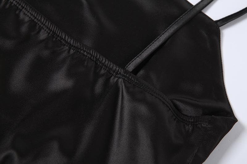 Square neck drawstring ruched slit satin midi dress - View 5