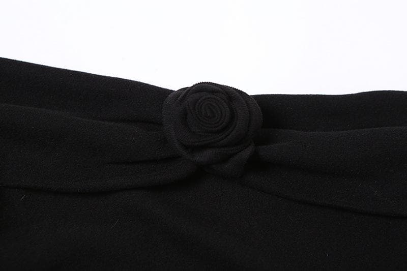 Flower Applique Off Shoulder Long Sleeve Fit and Flare Mini Dress