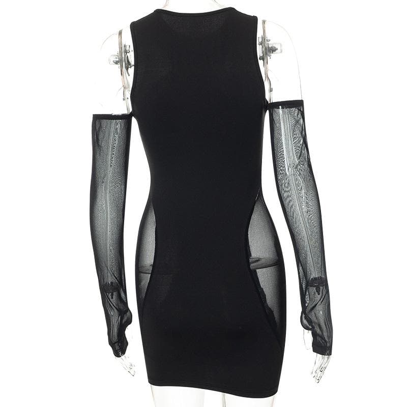 Mesh sleeveless solid gloves crewneck mini dress 4
