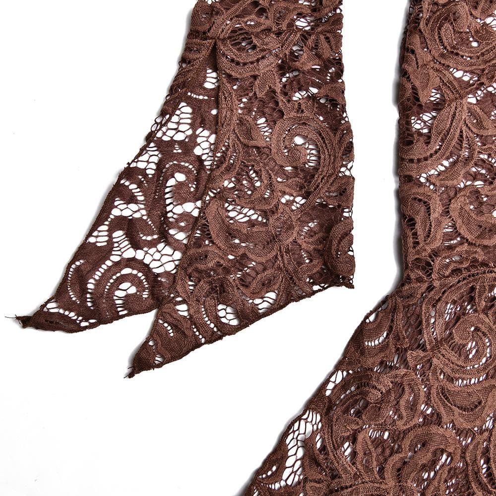 Sheer Lace V-Neck Flared Long Sleeve Asymmetric Hem Mini Dress 10