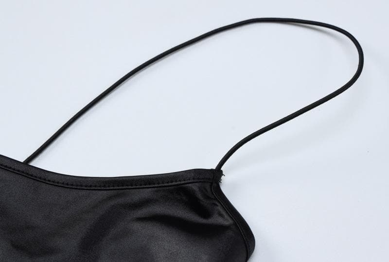 Textured solid satin u neck spaghetti strap sleeveless mini dress 6