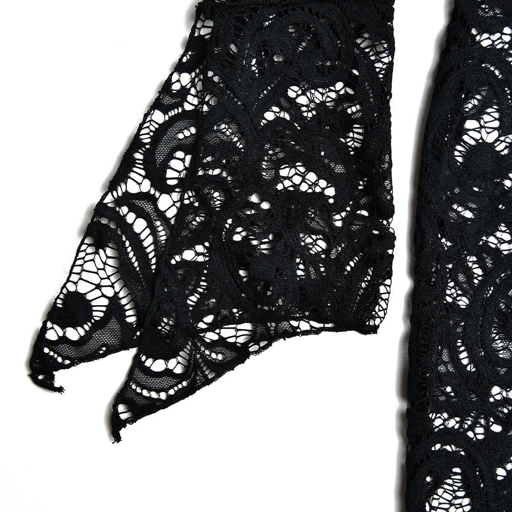 Lace see through long sleeve v neck solid maxi dress 9
