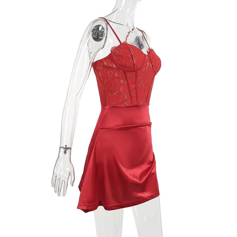 Lace Satin Sweetheart Corset Ruched Mini Dress