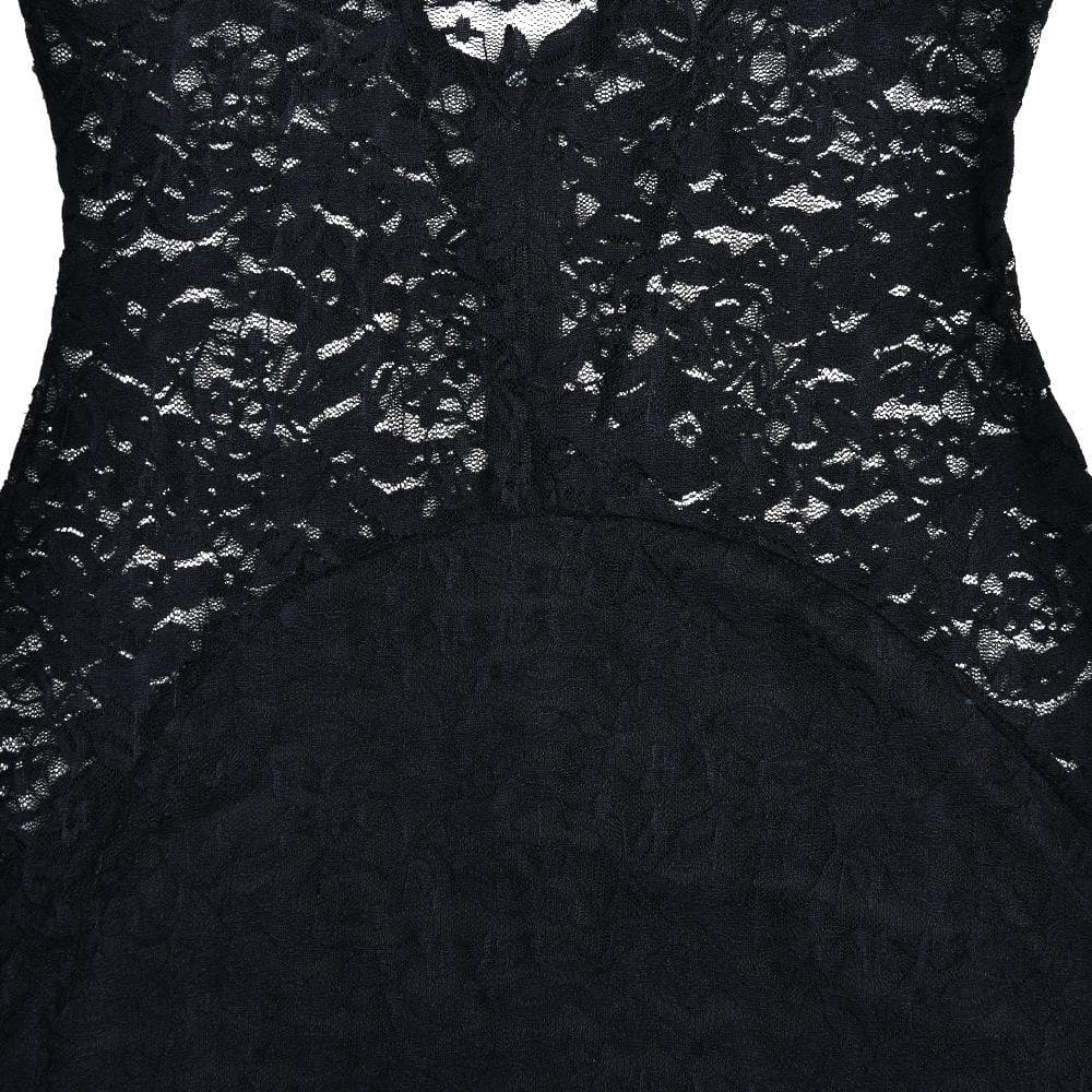 Button slit zip-up solid lace low cut maxi dress - View 6